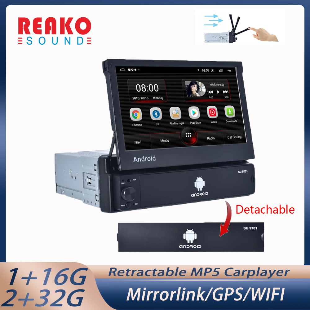 REAKOSOUND Android 11 1 Din Car Radio GPS Navigation 7" HD Retractable ...
