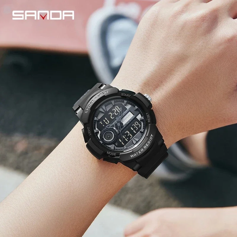 2023 SANDA Brand Military Sports Watches Men Dual Display Watches Waterproof Shock Electronic Wristwatch Relogio Masculino 6082