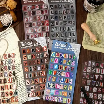 Adesivi per Scrapbook, 2 Fogli, Kit di Forniture per Journaling Estetico Vintage, Decalcomanie Retro con Alfabeto Inglese, Numeri e Simboli