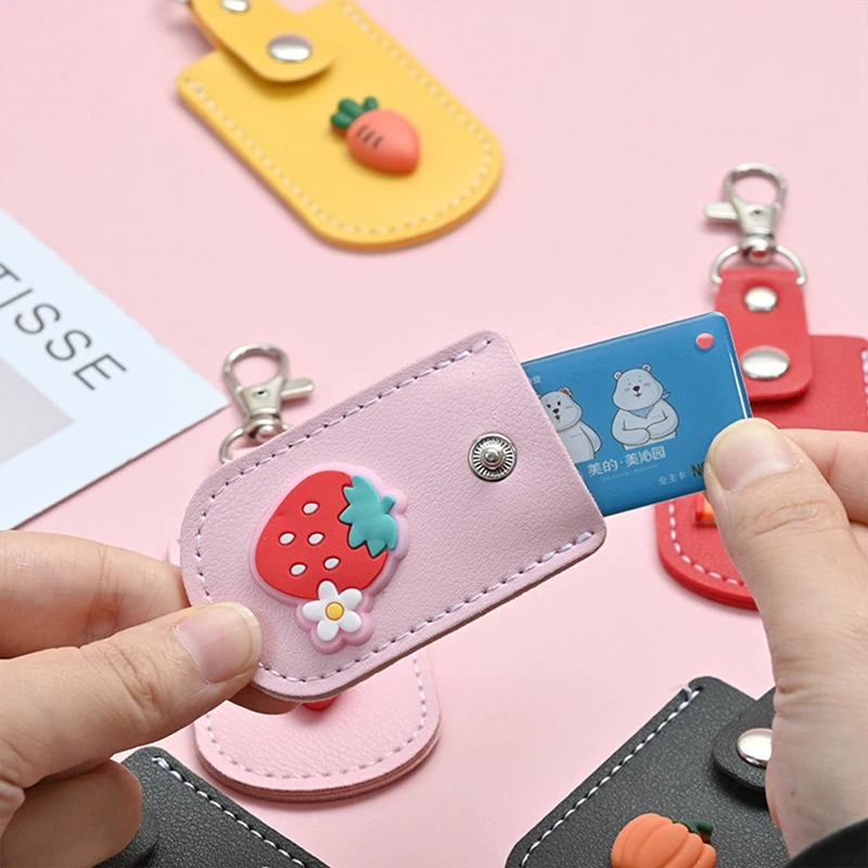 Cartoon Fruit PU Leather  Protective Case Bags With Keyring Cute Access Card Holder Wallet Hasp Fashion Hasp Mini Cards Cover