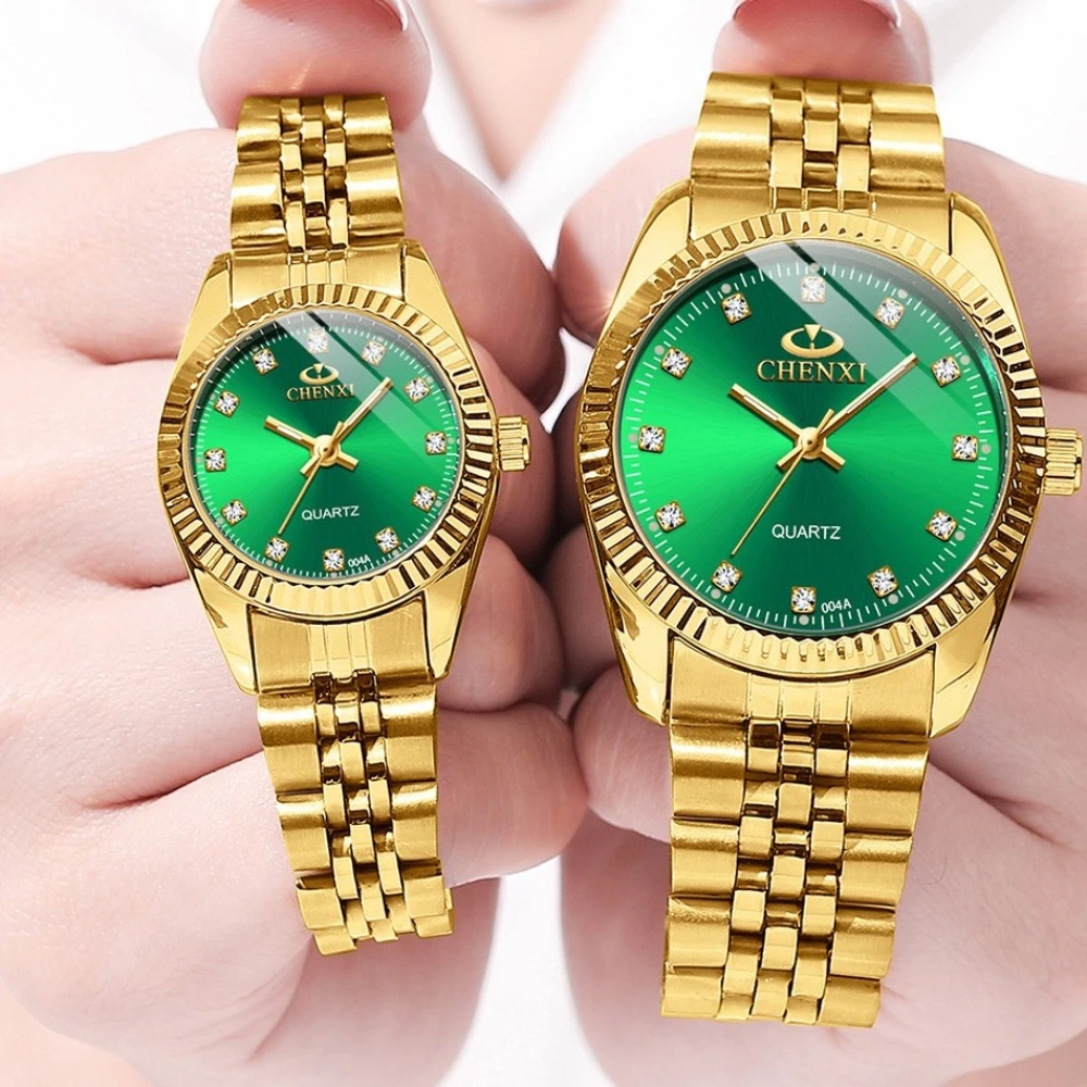 CHENXI Couple Watch Women Quartz Clock Luxury Golden Stainless Steel часы женские Relogio Femininoワンピース レディース Montre 2
