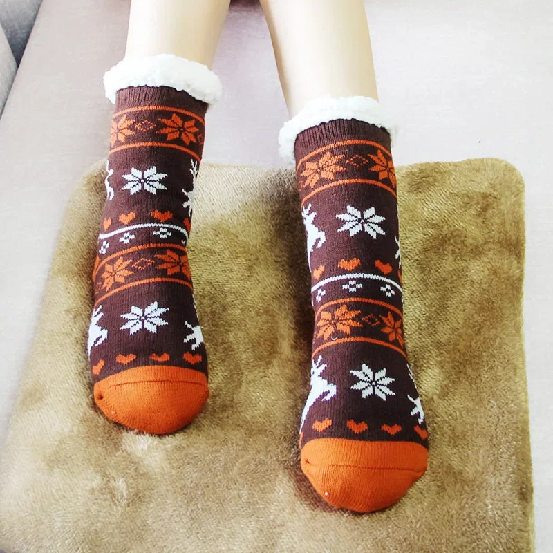 

Winter Men's and Women's Thickened and Fleece Silicone Non-slip Adult Floor Socks Indoor Warm Foot Cover Month Socks