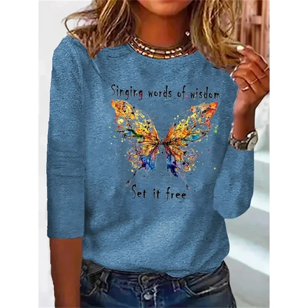 

Women's Butterfly Simple Long Sleeve T-Shirt 3d Print Sweatshirt 2023 New Autumn Harajuku Vintage Clothing Female Hoodies