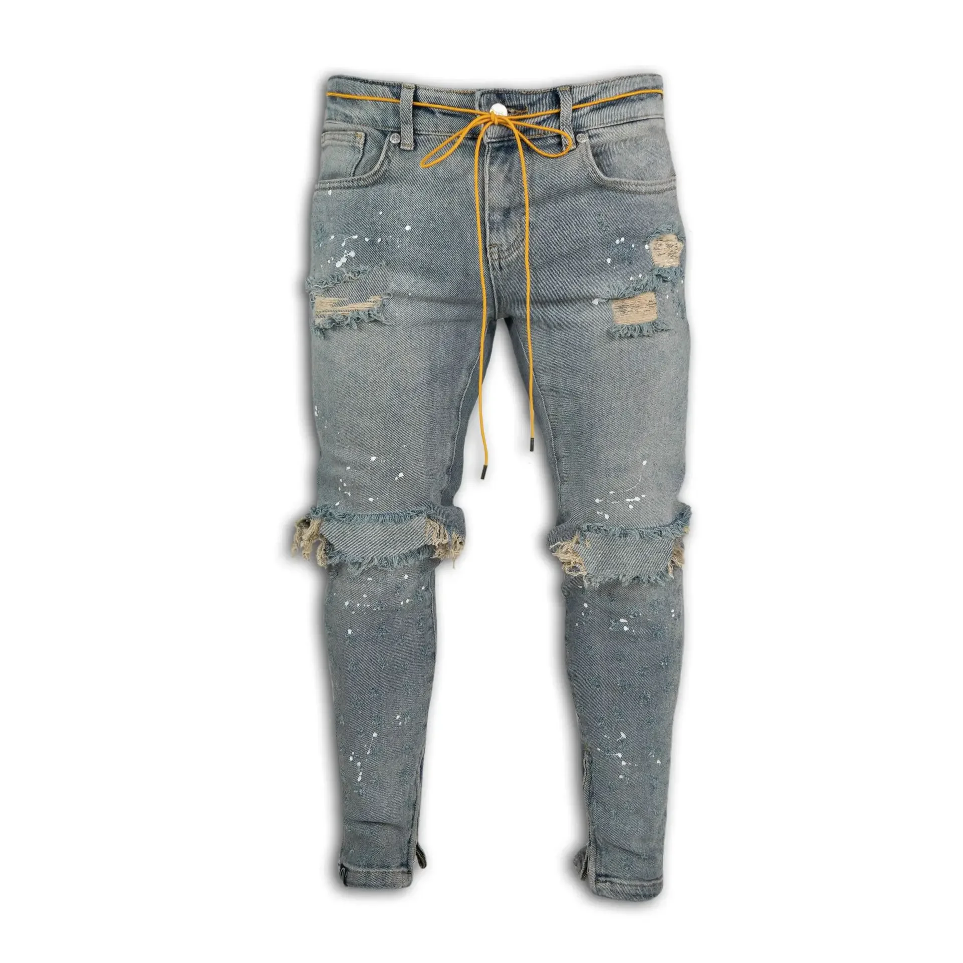 Ripped Hole Jeans for Men Hip Hop Cargo Pant Distressed Light Blue Denim Jeans Skinny Men Clothing Full Length Autumn Trousers 4