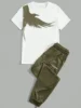 2024 Simple Casual Men's T-shirt Short-sleeved Suit And Pants Fashion Eagle Print Pattern Sports And Leisure Two-piece Set 1