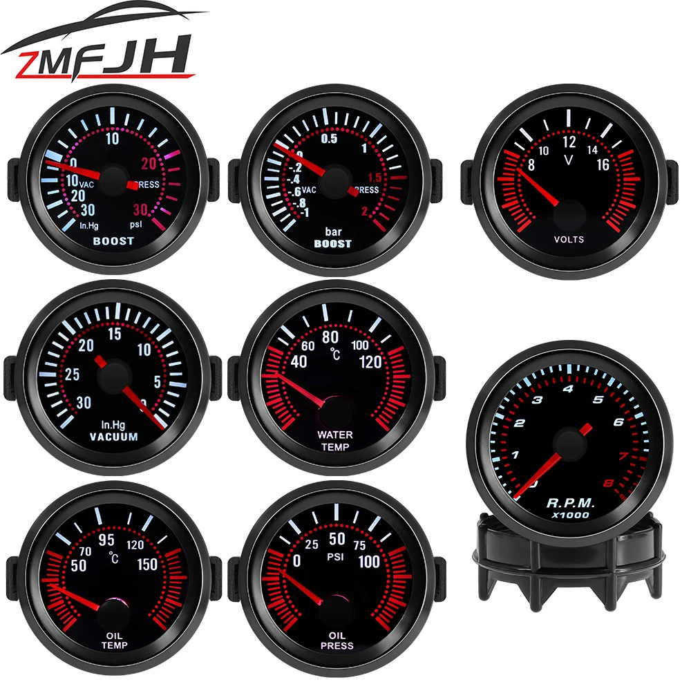 2" 52MM Car Gauge Tachometer Boost Meter PSI Bar Water Temp Oil Temp Gauge Oil Pressure Vacuum Voltmeter For 12V Gasoline Car automobile gauge led voltmeter lcd gauge voltmeter water temperature gauge