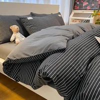 4pcs Solid Color Bedding Set Quilt Duvet Cover Sheet  100% Cotton Microfiber for Cotton Bedding Duvet Single Queen King Size 3