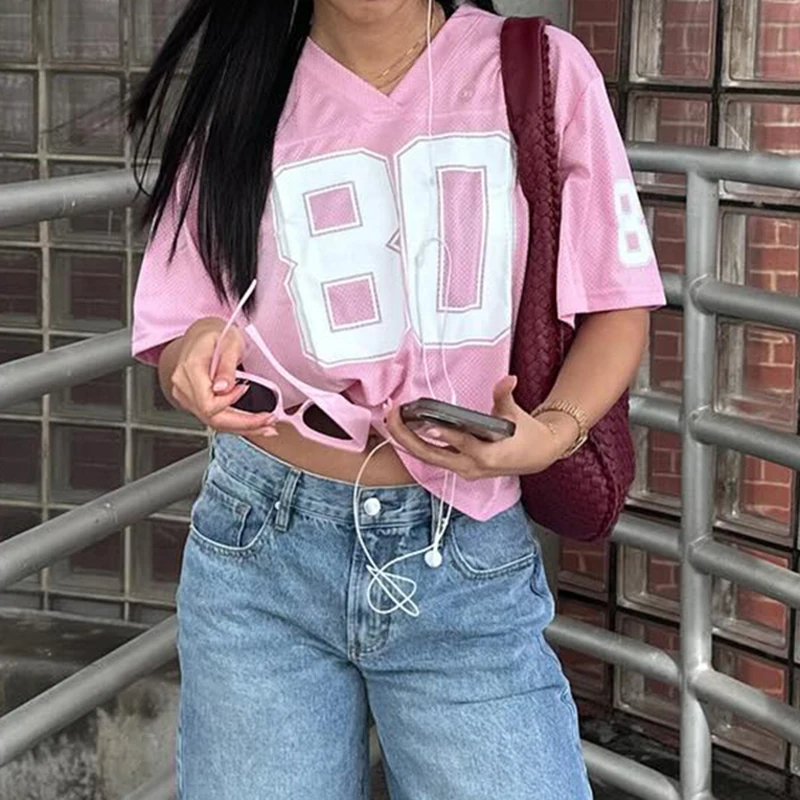Darlingaga Casual Digital Printed Loose Women Tops Sporty