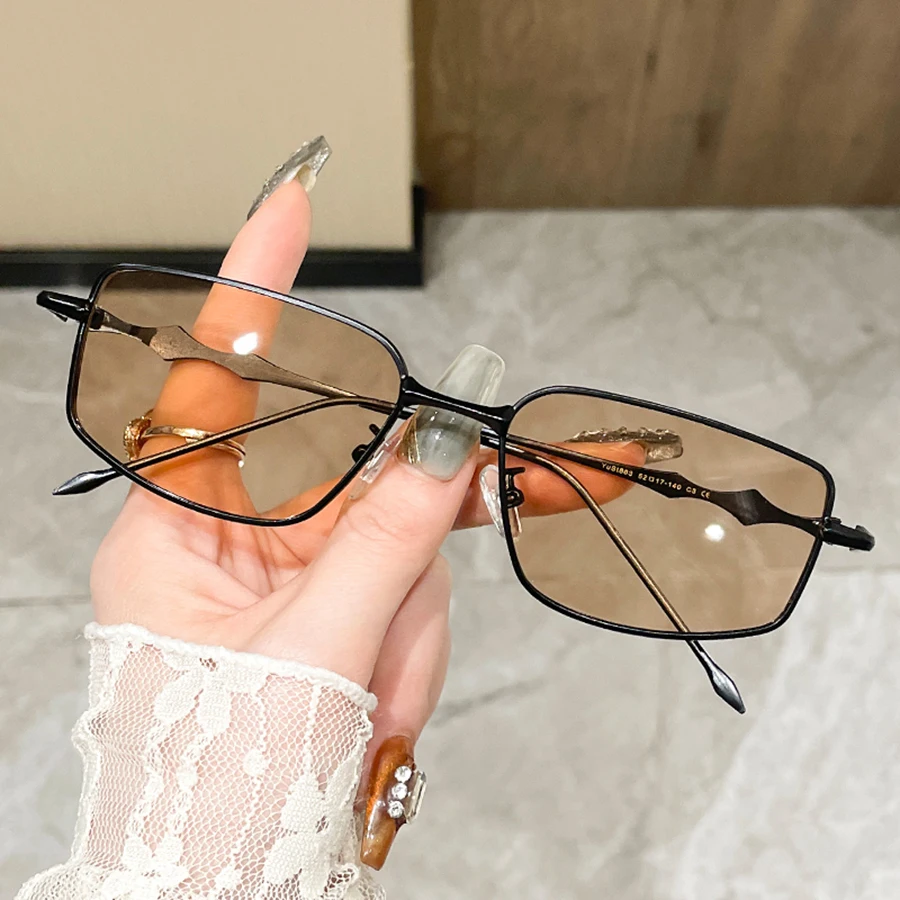 

Korean Women Shades Sunglasses Anti Blue Light Computer Glasses Metal Frames Eyeglasses Square Eyewear Travel Sun Glasses Men