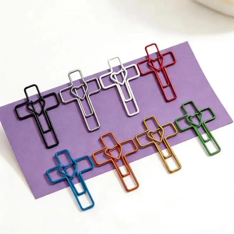 새로운 20/50Pcs 창의적 다채로운 크로스 하트 금속 북마크 클립 저널링 스크랩북 사무용품 학교 용품