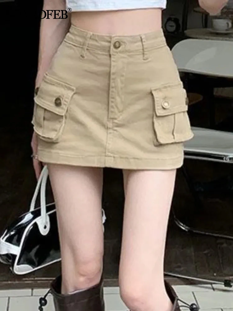 

Women Demin Shorts Ladies Summer High Waist Y2K Vintage Streetwear Slim Fit Mini Skirts Female A-Line Big Pocket Cargo Skirt