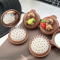 Capybara Folding Massage Comb With Mirror Head Massage Airbag Comb Anti-Static Portable Travel Girl Hair Combs Styling Tool 1
