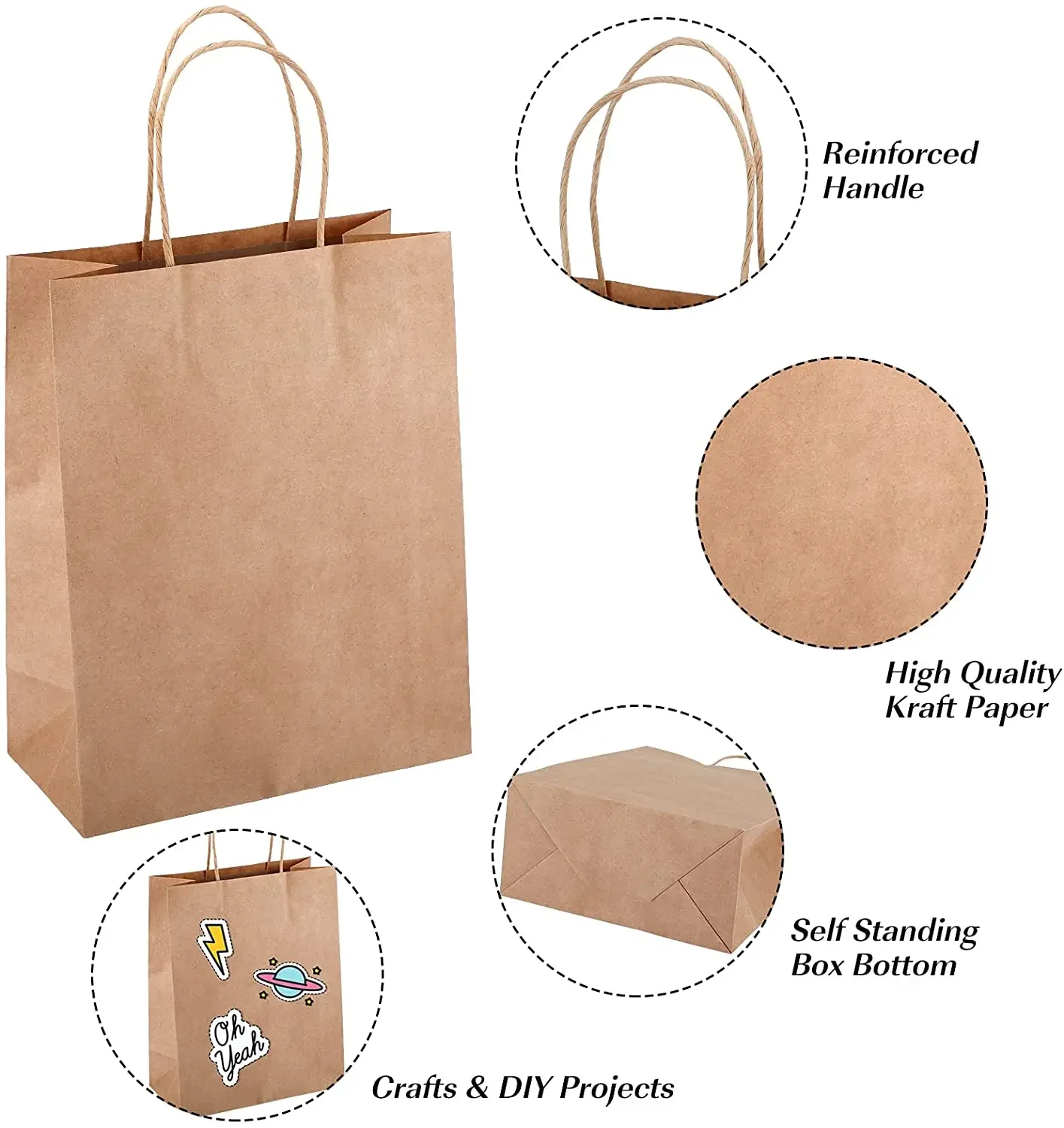 Paper Bags With Handles 10-150PCS Gift Wedding Shopping Kraft Paper Bags Carry Craft DIY Packaging Supplies