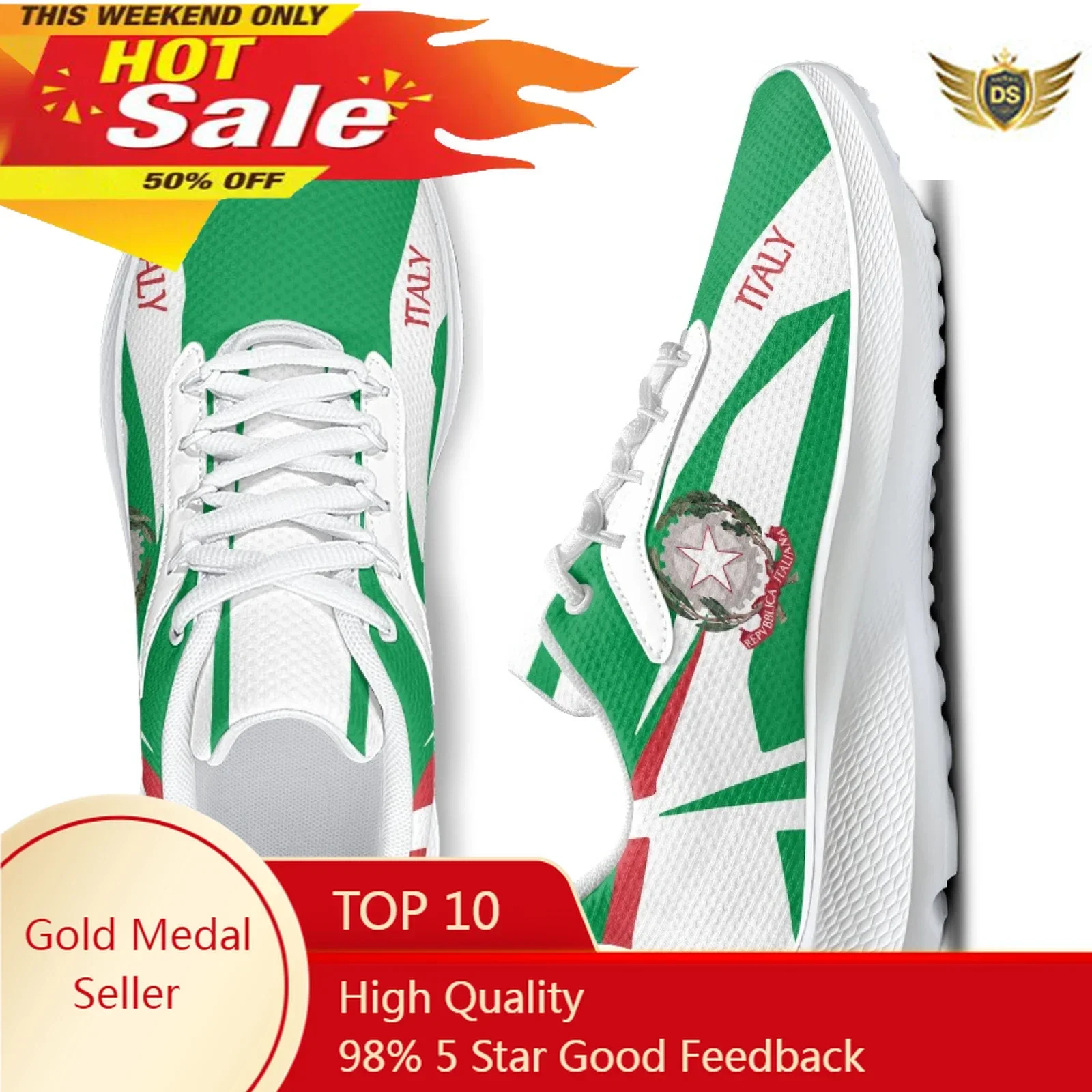 Green White Women's Sneakers Italy Flag Design Brand Summer Sneakers Lightweight Lace Up Casual Walking Shoes Flats