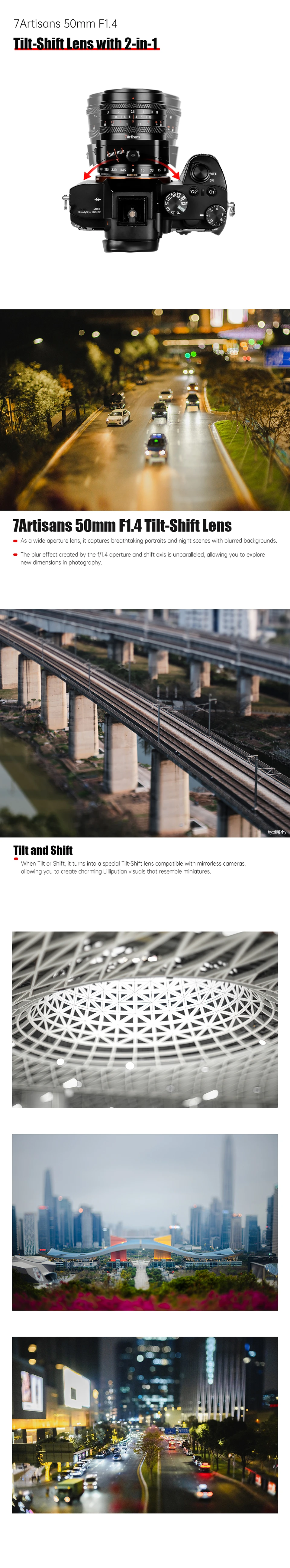 7artisans Tilt 50 mm F1.4 APS-C spiegelloses Kameraobjektiv für Geisteswissenschaftenfotografie mit Sony E-Mount A7RIII FX30 A6400 FX XT30 M43 – Detail 1