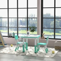 3 Pieces Height Adjustable Kids Table and Chairs for Daycare, Green 2