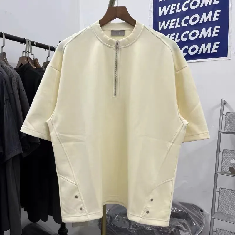 

Oversized 2024 New Heavy Fabric Half Zipper T-shirt Men Women High Quality Tops Short Sleeve Tees Cotton T Shirt
