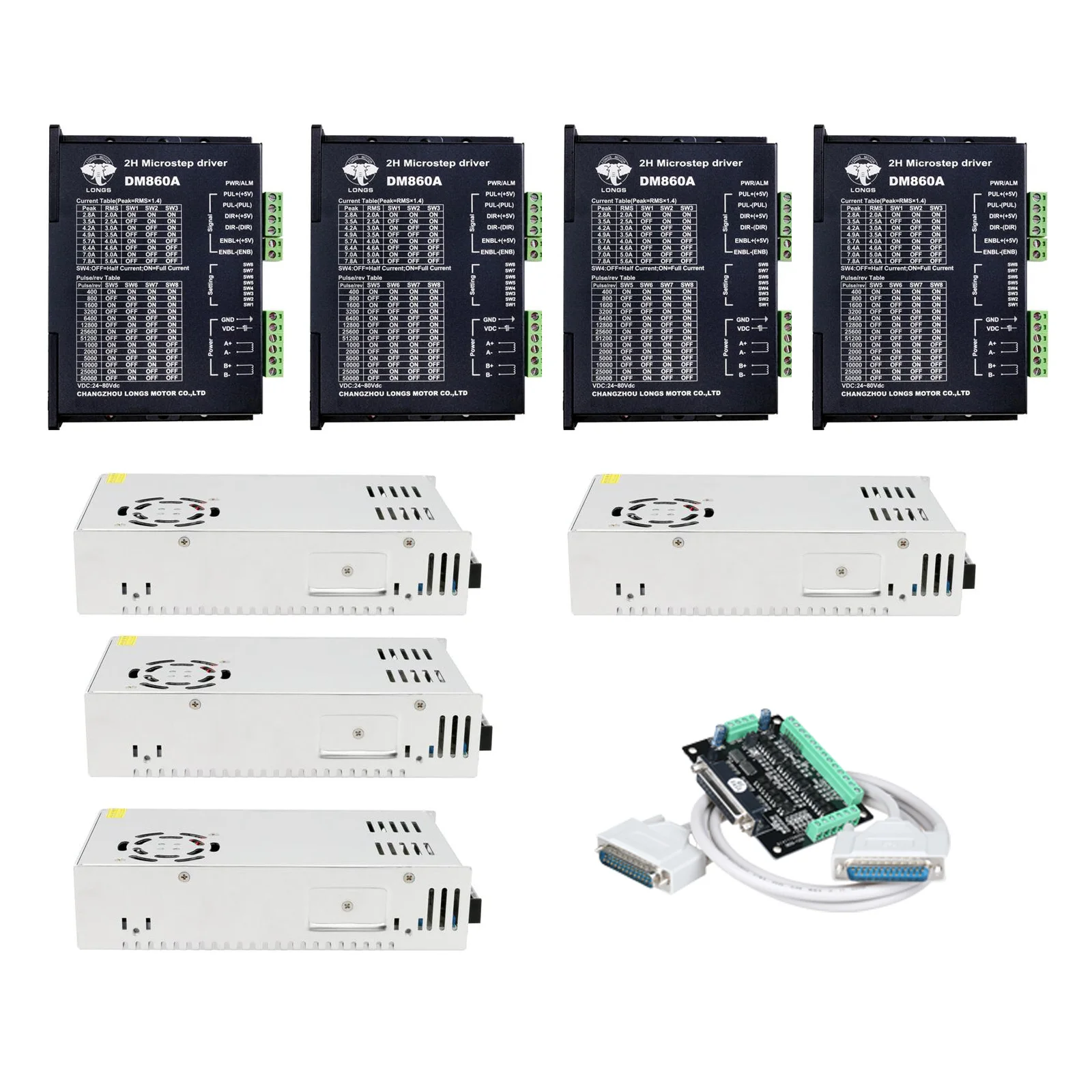 

4-осевой Драйвер шагового двигателя DM860A для Nema 34 peak 7.8A, 256 micsteps 24V ~ 80V