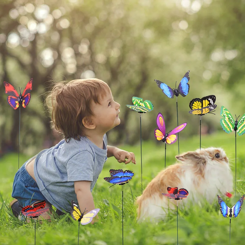 10/20PCS Colourful Garden Butterflies On Sticks Miniature Fairy Garden Decoration Home Flowerpot 3D Simulation butterfly decoration