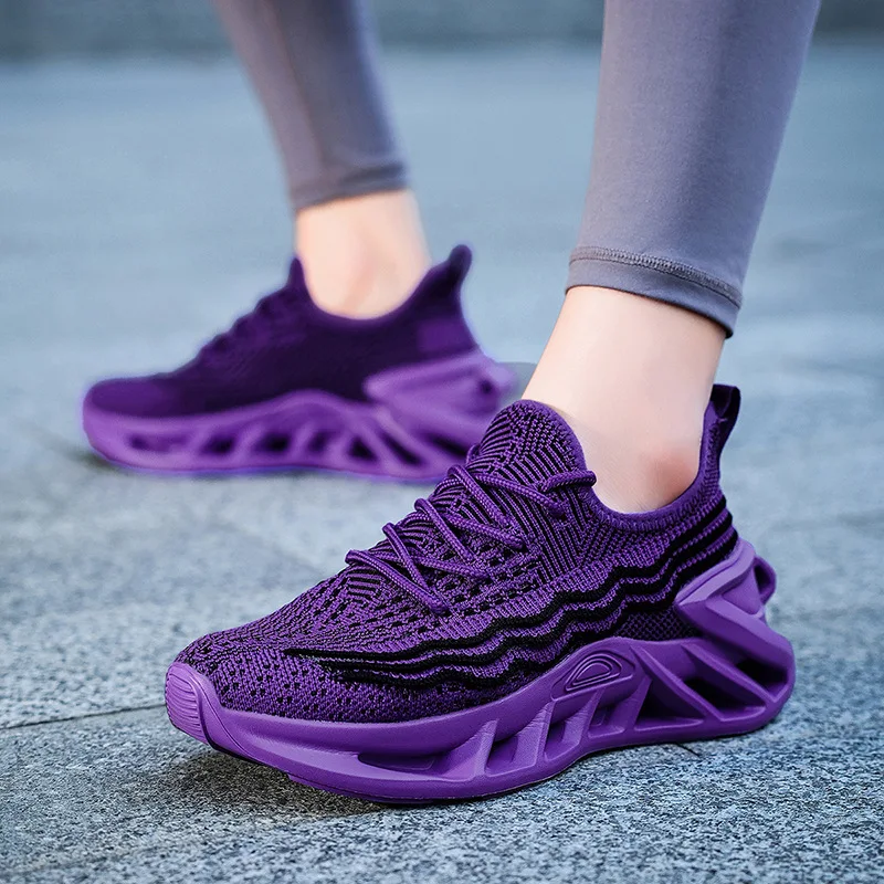 Fashion Purple Running Shoes Unisex Knit Breathable Platform Men's Casual Sneakers Outdoor Non-slip Lace-up Women's Sports Shoes 2