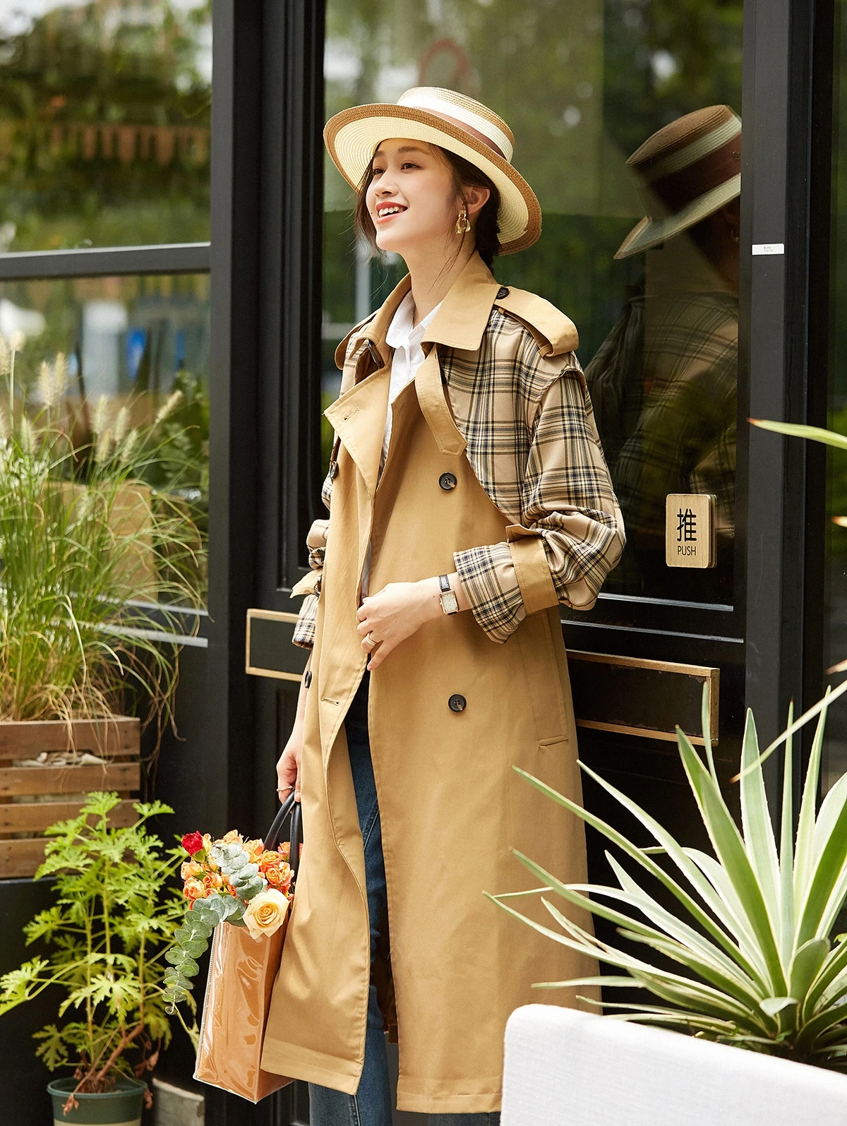 Spring Autumn England Style Khaki Coat For Office Lady Plaid Double  Breasted Fall Patchwork Jackets Korean Coats Women - Trench - AliExpress