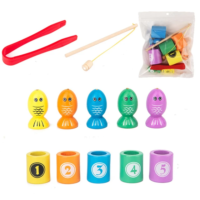 Baby Wooden Fishing Toys Montessori Sorting Color Magnetic Fishing