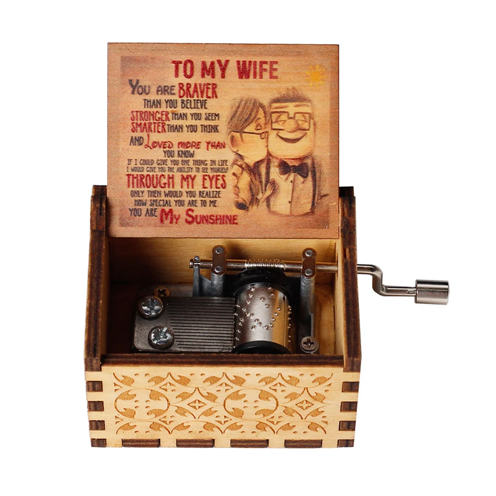 Hot Wooden Hand Crank Music Box Anime Theme Jurassic Park Decoration Home Valentine's Day Birthday Gift 5