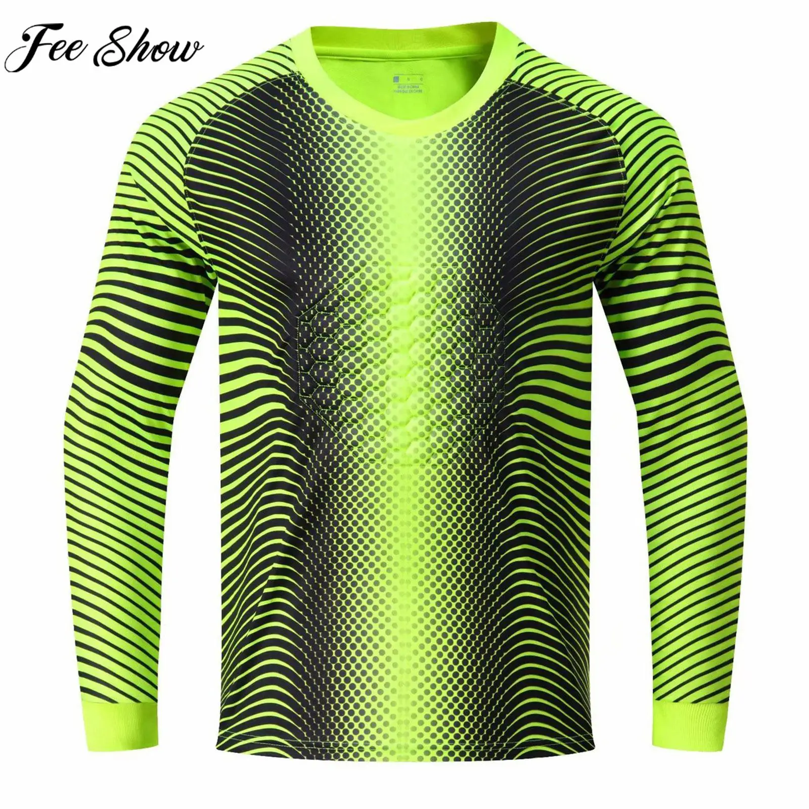 

Children Boys Soccer Goalkeeper Tops Football Training Match Uniform Goalie Shirt Long Sleeve Quick-Drying Sponge Padded T-shirt