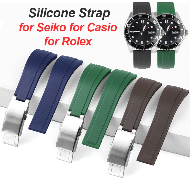 Cinturino In Silicone Da 20Mm Per Rolex Daytona Submariner Cinturino Con Fibbia Pieghevole Per Bracciale Sportivo In Gomma Seiko Per Cinturino Casio