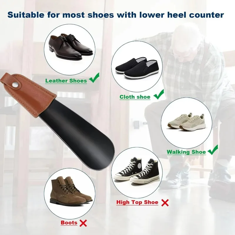 Plastic Shoe Horn 1PC Stainless Steel with Leather Handle Durable Long Helper For Men/Women Easy Wear Shoes Travel-Friendly