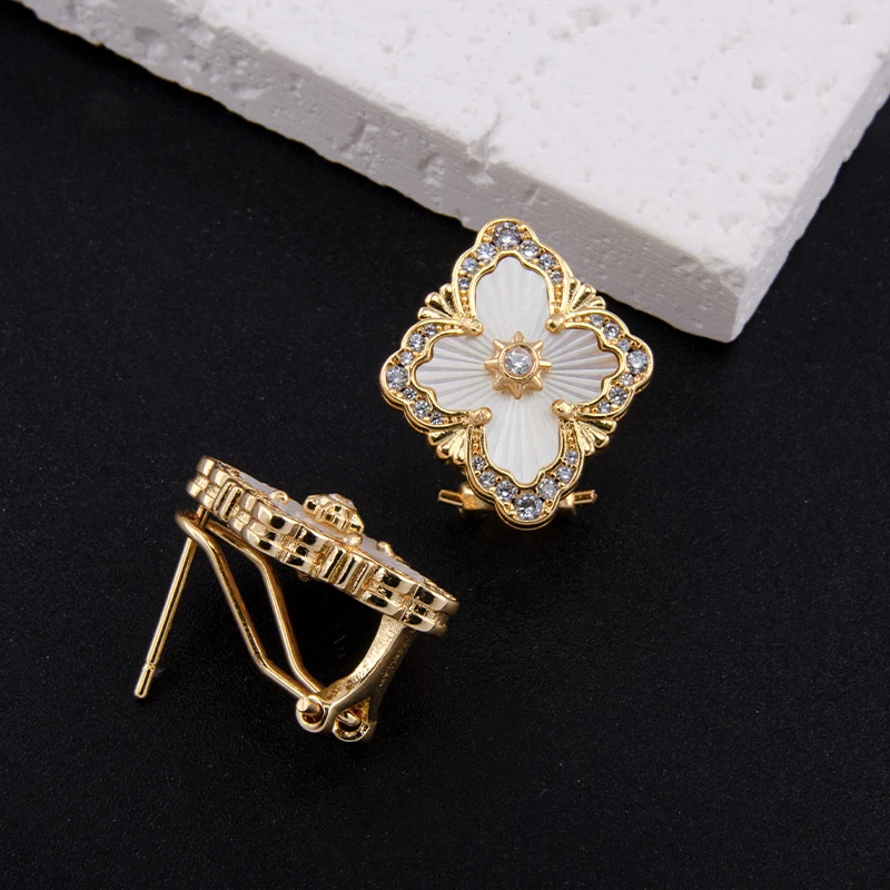 White Sea Shell Earring 18K Real Gold Plated Natural Stone Necklace Women's Elegant Luxury Jewelry Gift