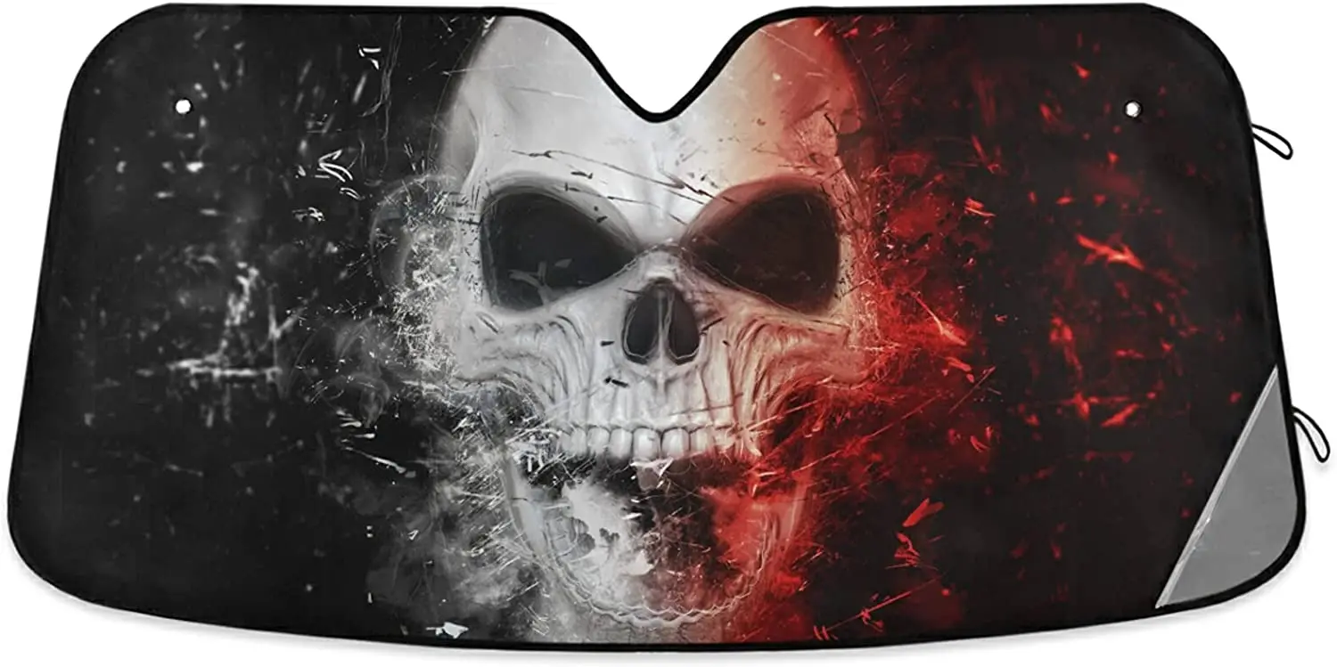 

Oarencol Red White Angry Skull Car Windshield Sun Shade Foldable UV Ray Sun Visor Protector Sunshade to Keep Your Vehicle Cool (