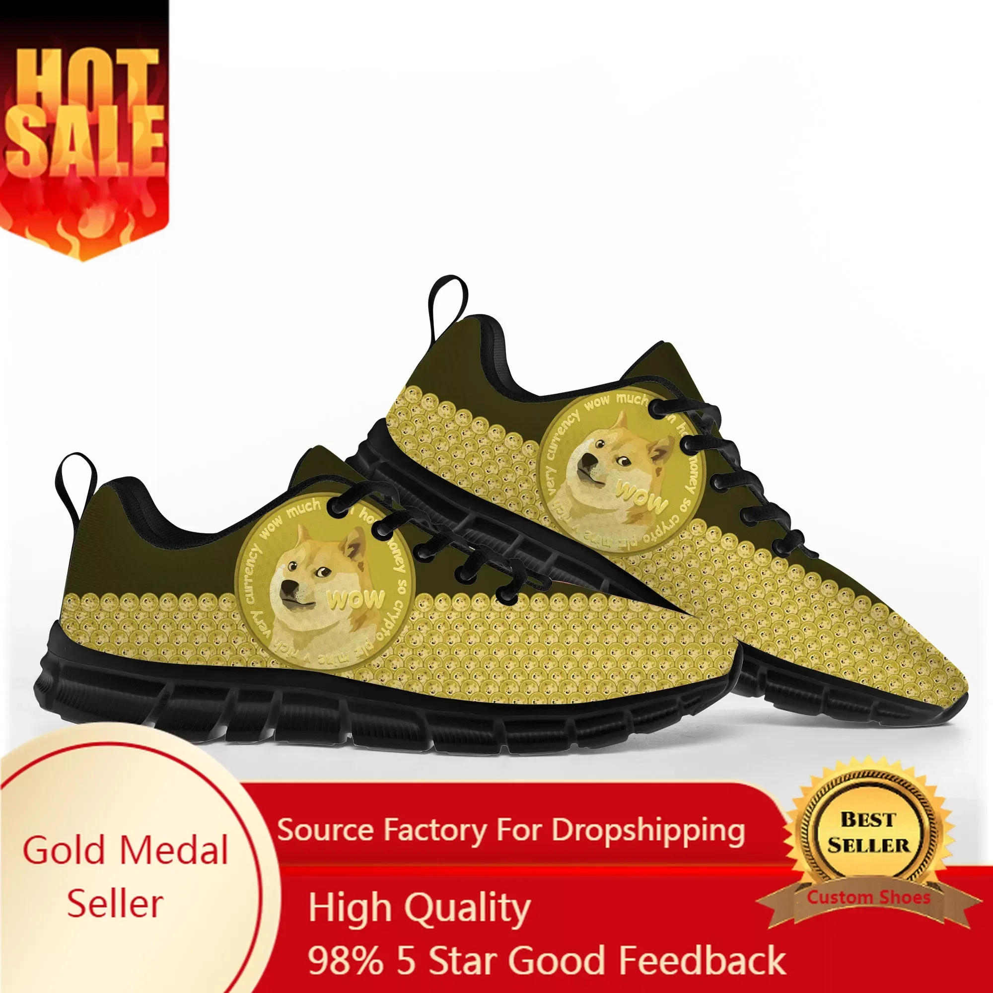 Dogecoin Crypto Currency Dog Coin Sports Shoes Mens Womens Teenager Kids Children Sneakers Custom High Quality Couple Shoe