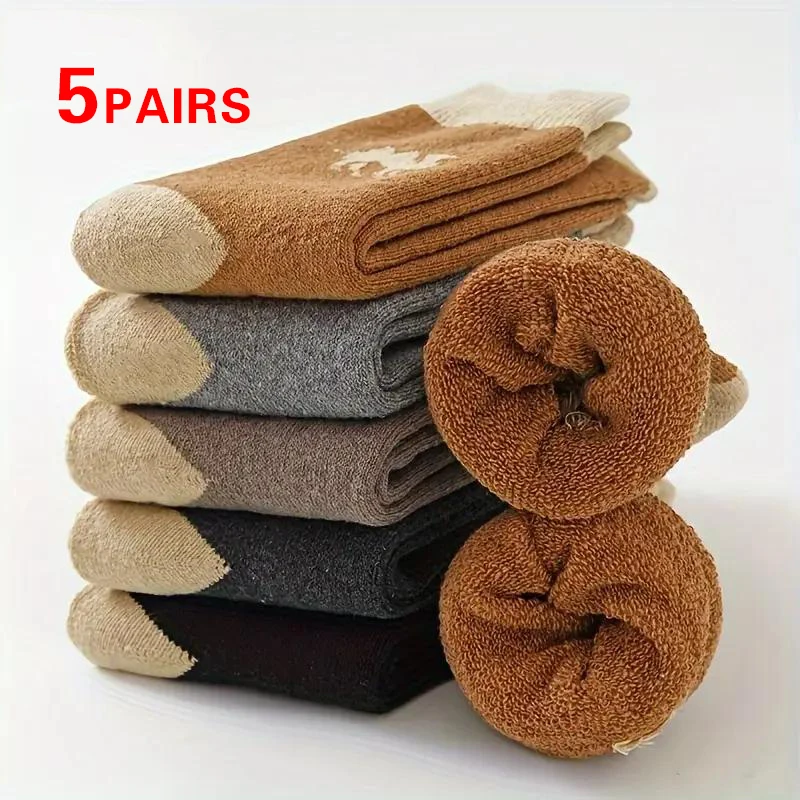 Winter Socks Men's Women's Outdoor Cold Resistant Warm Thick Snow Boots Long Socks 5 Pairs 37-44