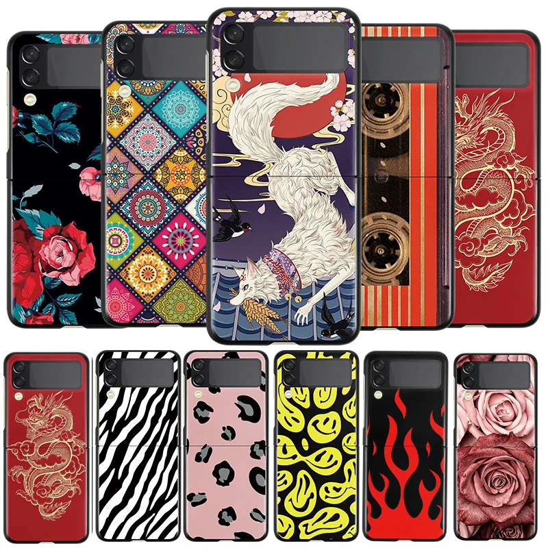 case for galaxy z flip3 Case For Galaxy Z Flip 3 Hard PC Back Cover For Samsung Galaxy Z Flip3 5G Cute Animal Flower Protective Bumper Shell Funda Coque case for galaxy z flip3