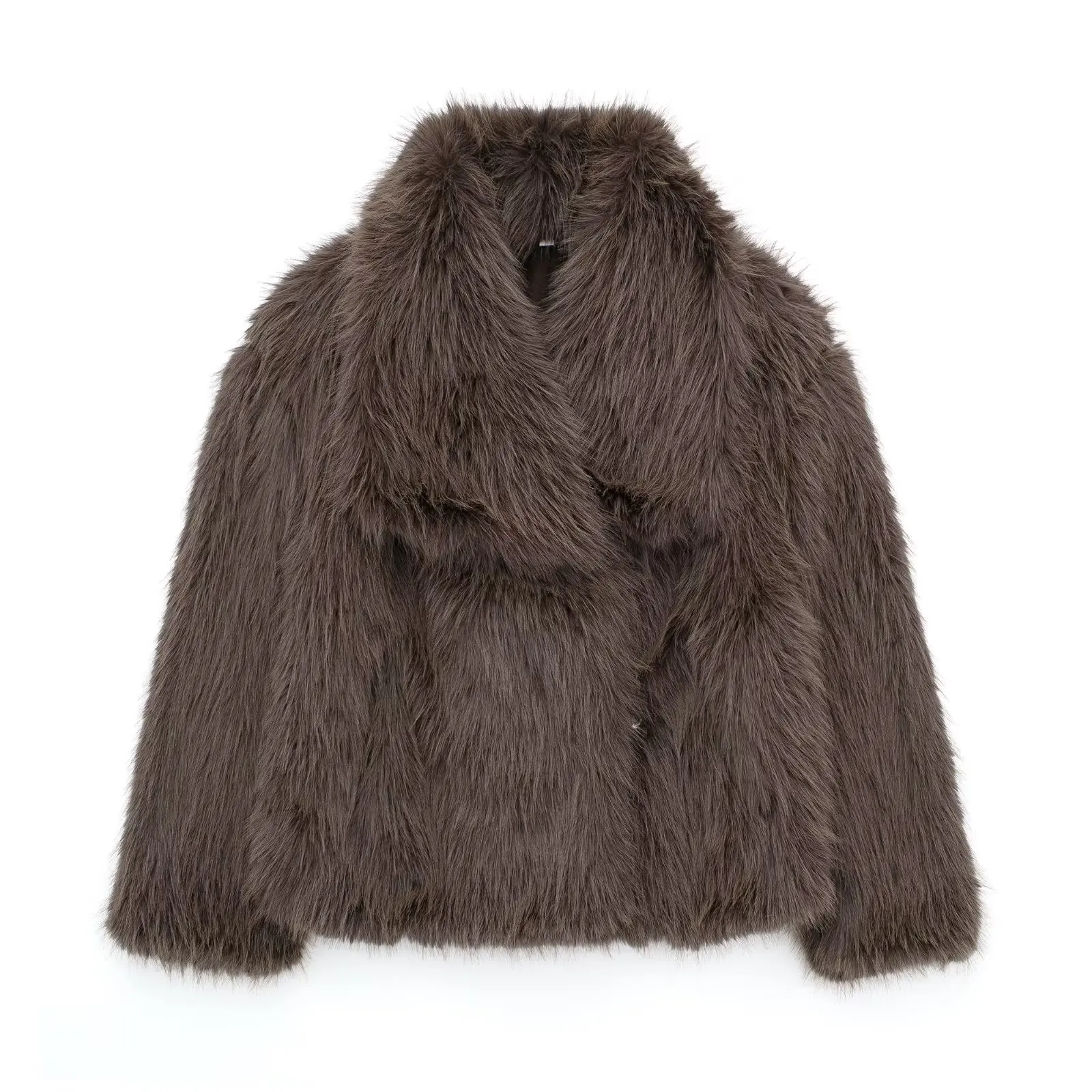 Lapel Artificial Fur Jackets Women Long Sleeve Fluffy Warm Short Coats Casual Retro Thick Coat Fashion Autumn Winter Street Top