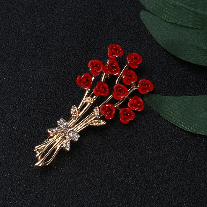 Pink Zircon Rose Flower Brooch for Ladies