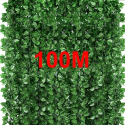 2m x 50pcs Hanging Garlands Artificial Greenery Green Leaf Vine DIY Hanging Plants Fake Leaves Festival Garden Home Decoration