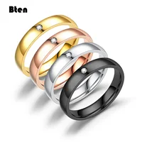 Bten Trendy Style Crystal Wedding Ring Black Silver Rose Gold Color Jewelry For Women Stainless Steel Rhinestone Girls' Ring