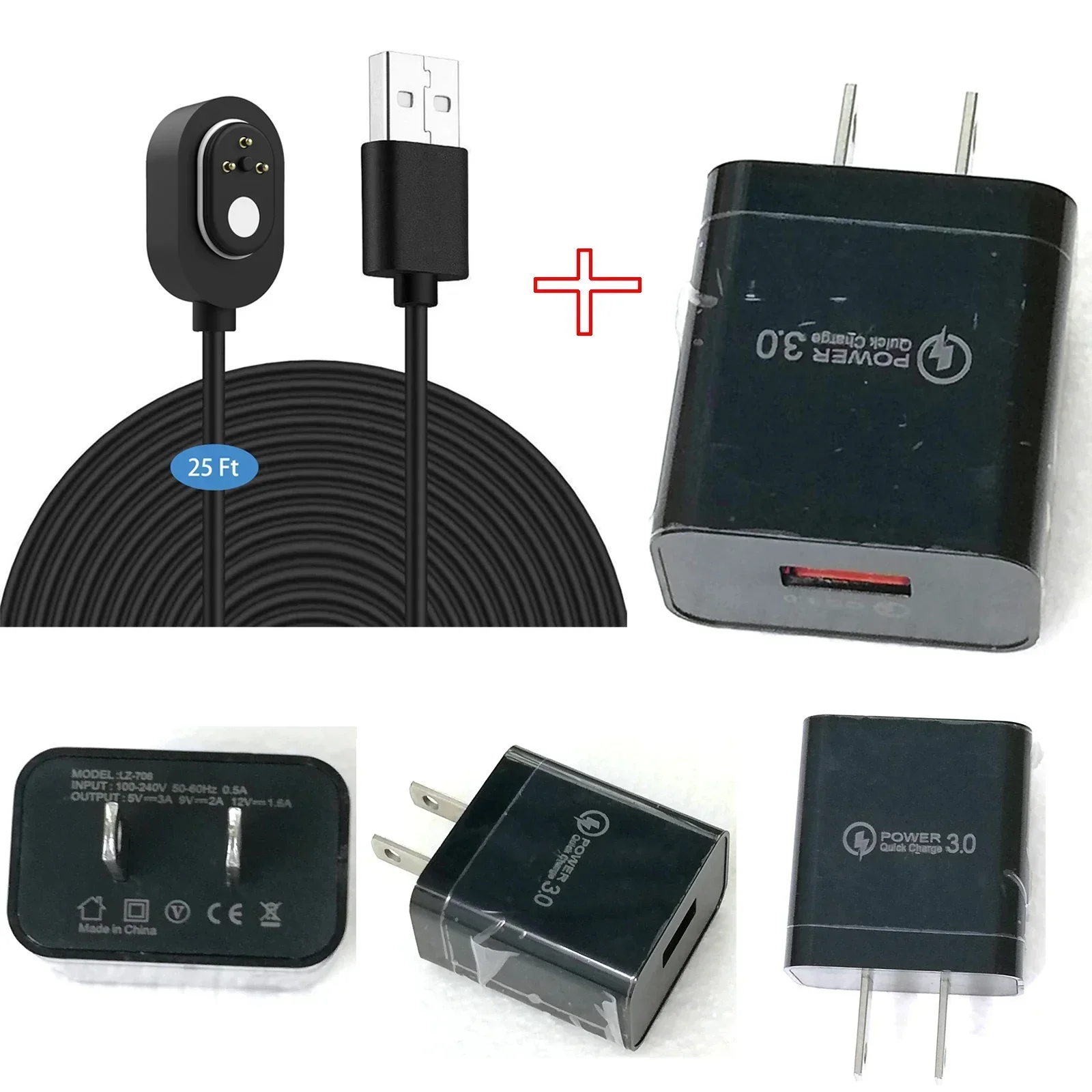 Arlo Ultra/Ultra 2/Pro 3/Pro 4/Go 2/PRO 5S용 25피트/7.6m 비바람에 견디는 충전 케이블(USB 포트 고속 충전기 포함)