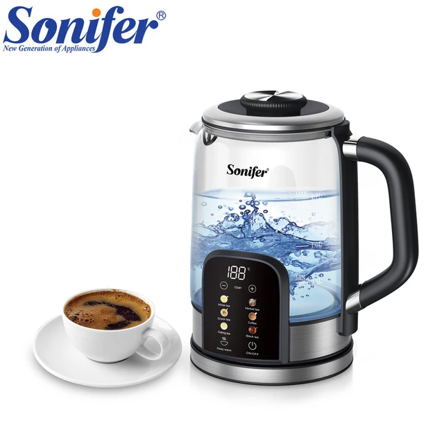 Bouilloire électrique en verre Sonifer 1,7 L, bouilloire à thé avec contrôle numérique de la température, chauffage à 6 étages, garde au chaud, ébullition rapide 2200 W 1