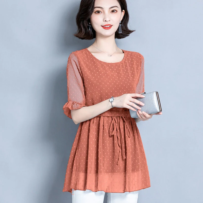 Elegant O-Neck Shirring Bandage Butterfly Sleeve Blouses Women's Clothing 2024 Summer New Loose Office Lady Tops Chic Shirts