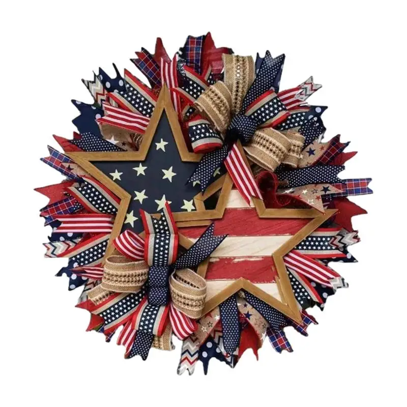 

4th of July Wreaths for Front Door Butterfly Real Vine Wreath,Spring Decoration Door July 4th Patriotic Wreath Festival Garland