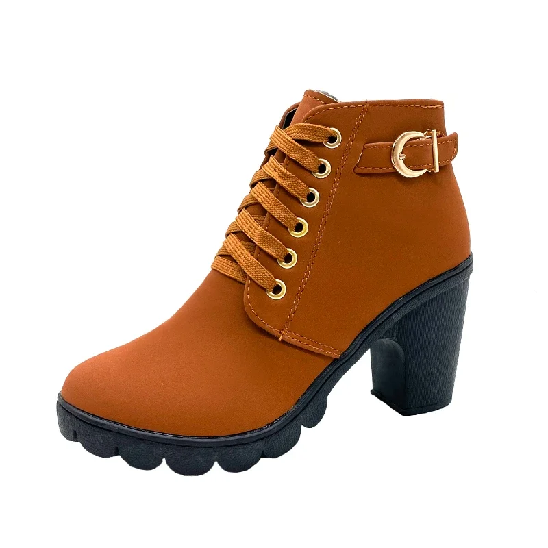Autumn 2023 Women's Boots Thick Heeled Ankle Boots Women High Heel Platform Boots Female Snow Boots Lace-Up Fashion Boots botas