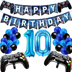Blue Game - Themed 10th Birthday Party Decoration Kit with Balloon and Banner Set (Blue)