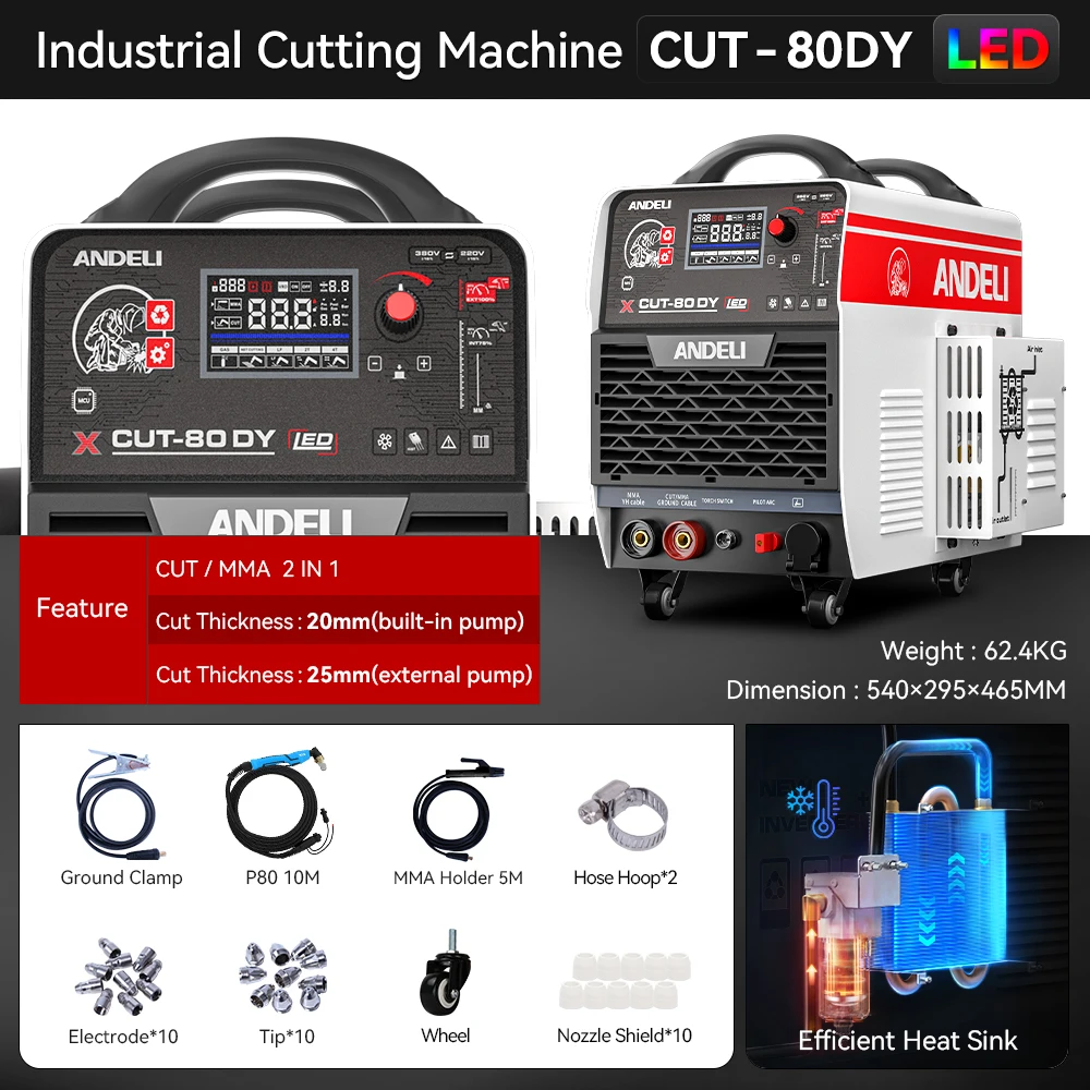 Andeli 220V 385V CUT-80DY HF Cut 2T 4T 2 in 1MMA Built in Compressor Plasma Cutting Machine