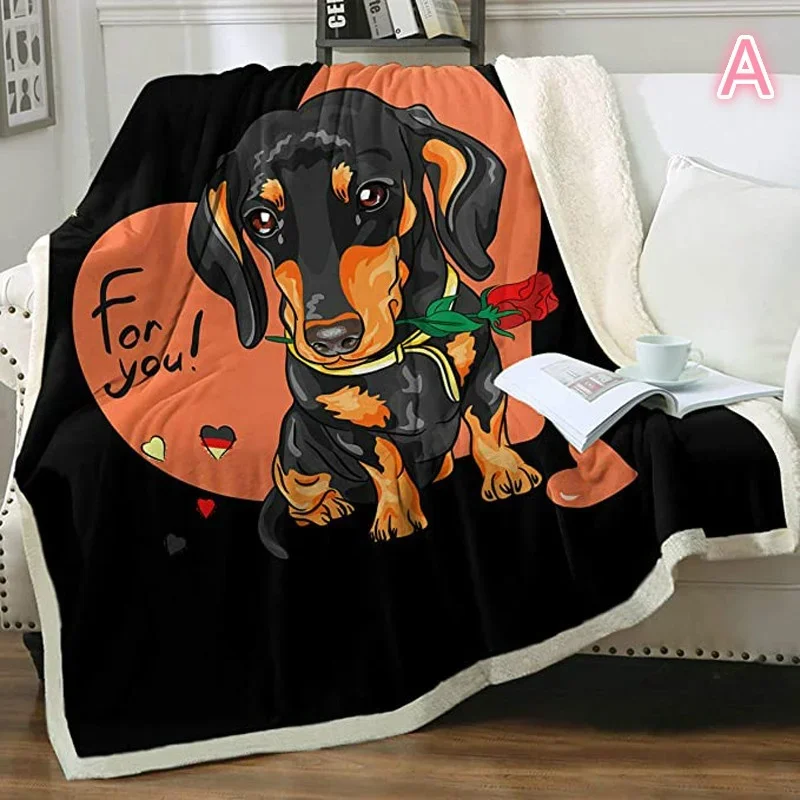 Puppy Dog Blanket Dachshund Dog Printed Blanket Fleece Blanket Flannel Sleep Comfort Super Soft Sofa Blanket 2