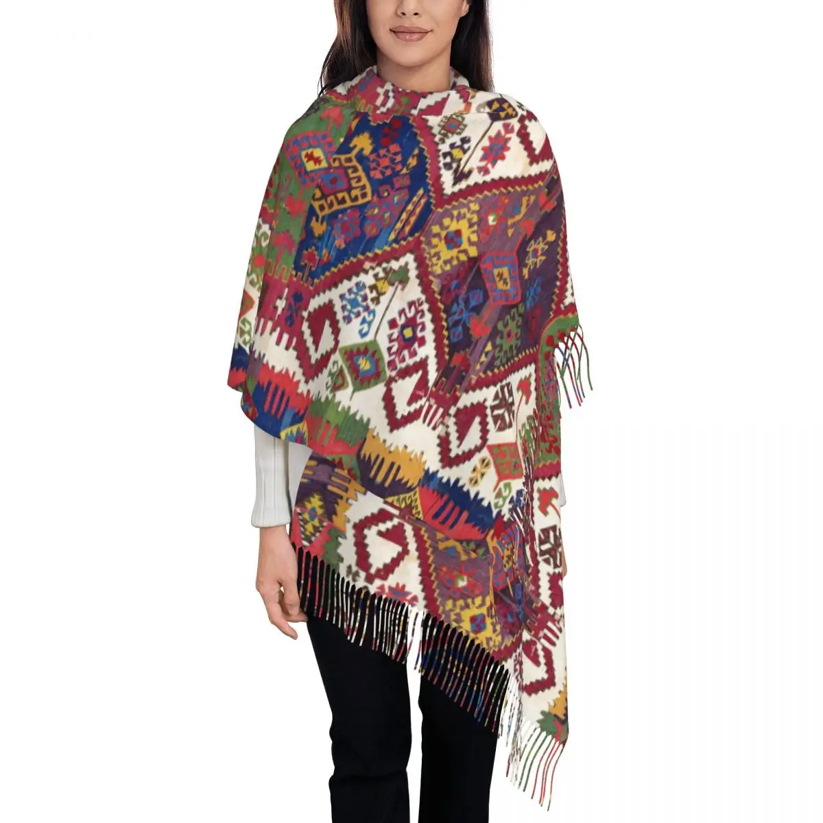 

Ethnic Anatolia Antique Tribal Shawl Wraps Womens Warm Long Soft Scarf Boho Bohemian Pashminas Tassel Scarves