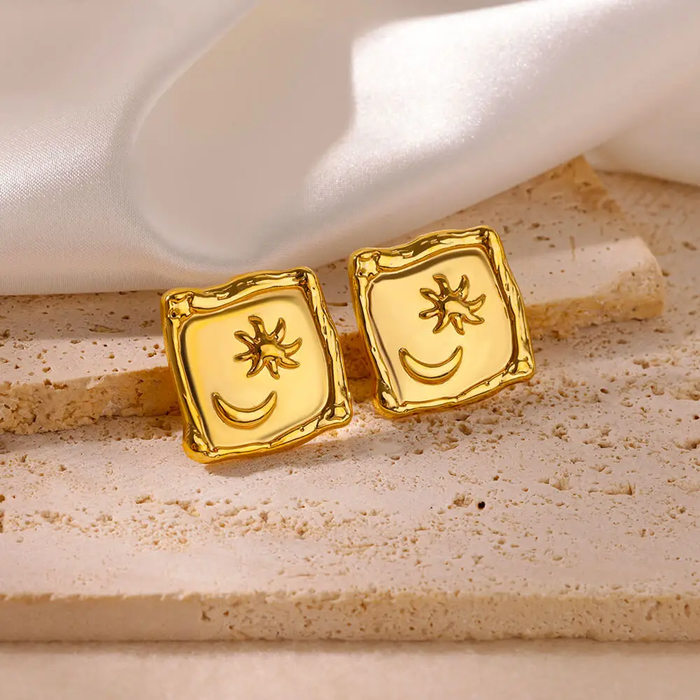 Square Star and Moon Stainless Steel Earrings for Women