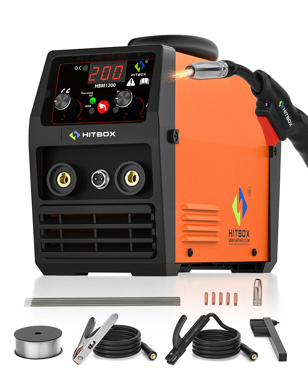 HITBOX 220V 200A 3-in-1 Gasfreies MIG-Schweißgerät MMA/MIG/Lift TIG HBM1200 Halbautomatische Schweißmaschine mit Fülldraht Gaslos – Detail 9